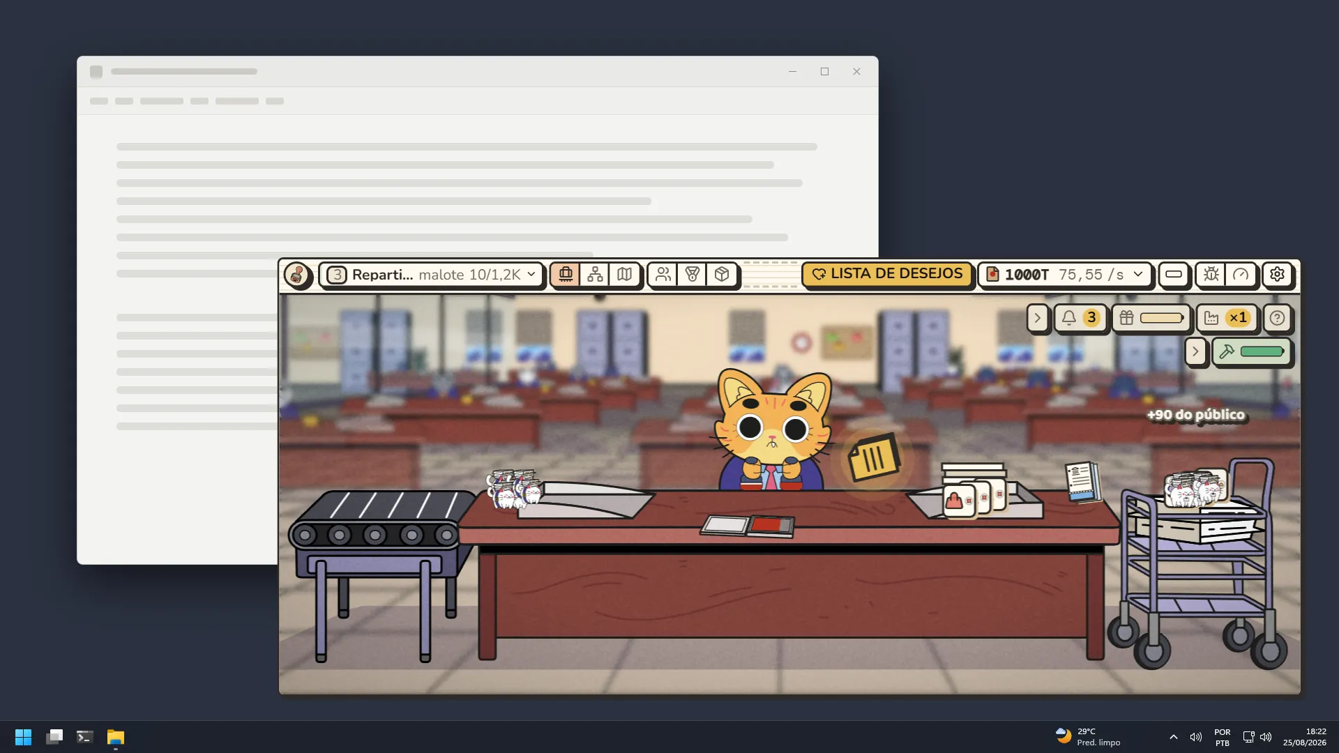 The game in Line mode, resting on top of the desktop